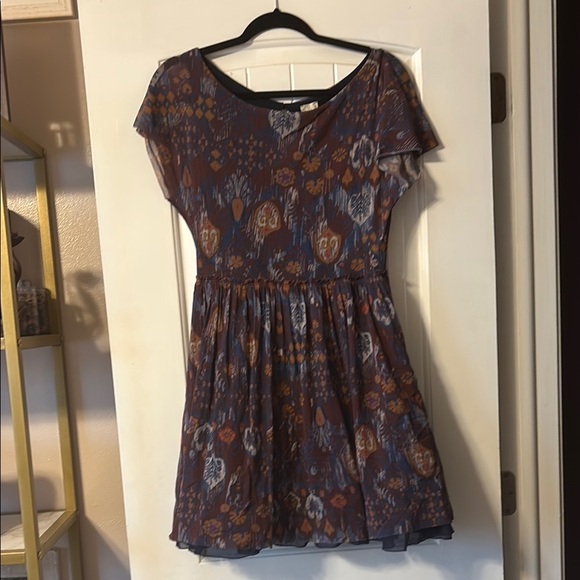 Anthropologie Blue and Orange Mini Sundress with Flutter Sleeves - Picture 3 of 8